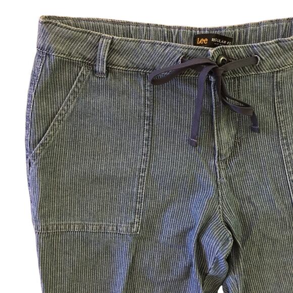 LEE Hickory Stripe Denim Utility Pants  Tapered leg Drawstring  SZ 8 - Picture 2 of 10